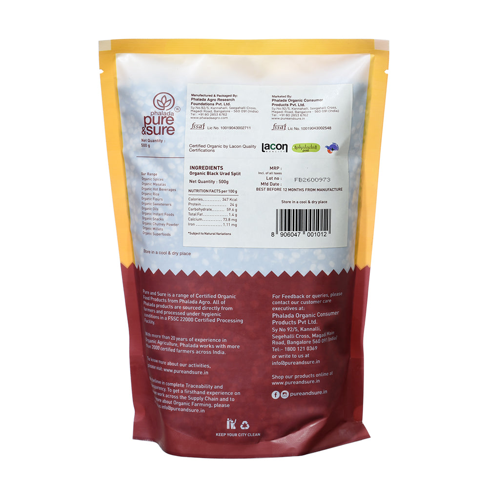 Pure & Sure Organic Black Urad Dal Spilt (500gm)