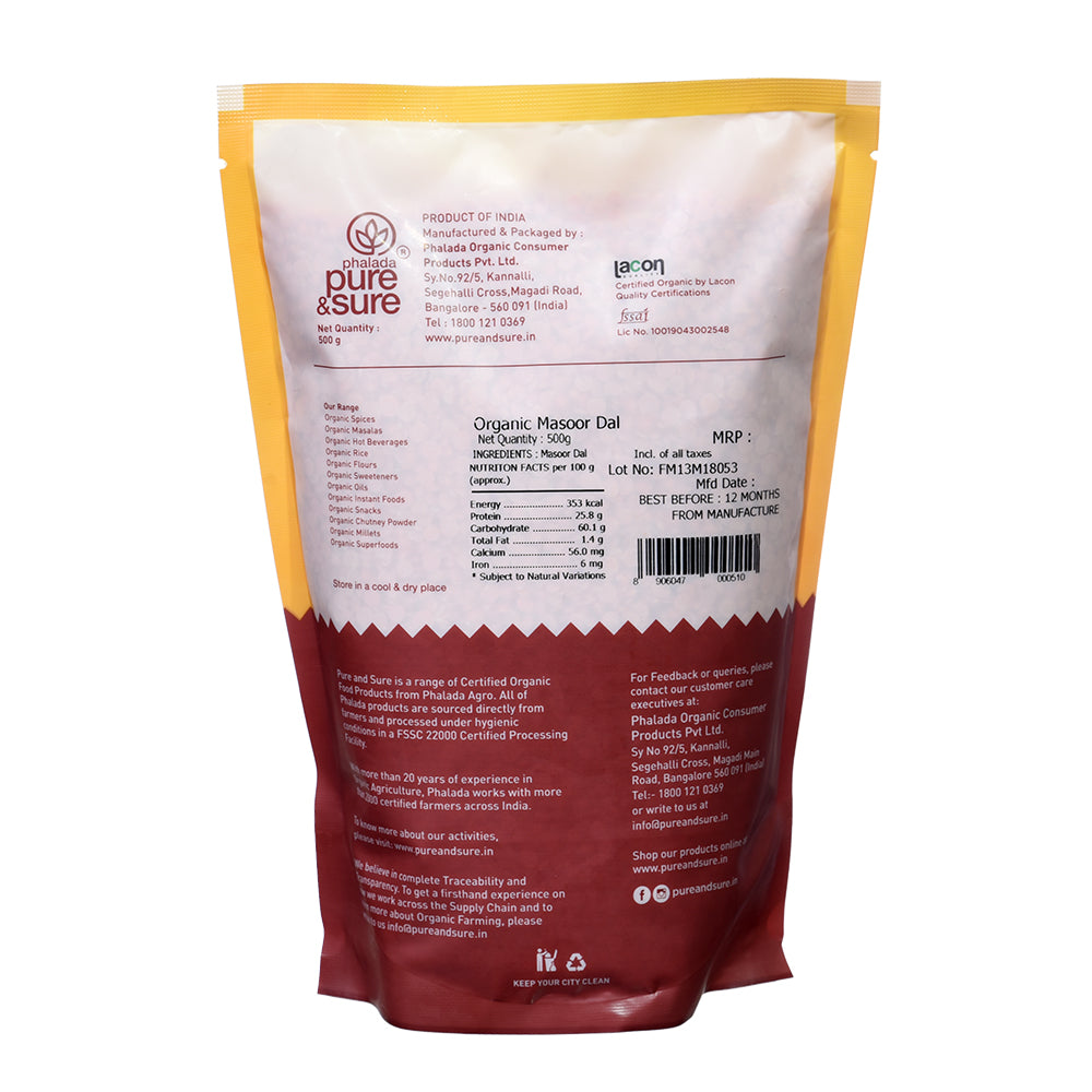 Pure & Sure Organic Masoor Dal 500Gms