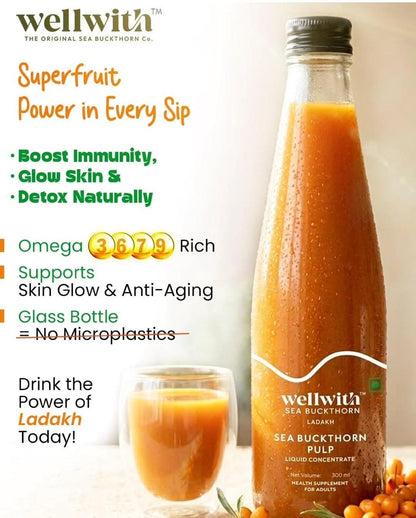 Sea Buckthorn Juice (Pulp) 300ml | For Skin, Immunity & Gut Health