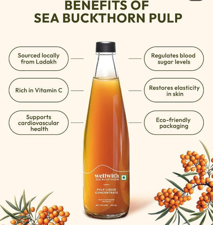 Sea Buckthorn Juice (Pulp) 300ml | For Skin, Immunity & Gut Health