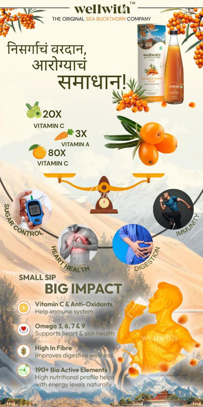Sea Buckthorn Juice (Pulp) 300ml | For Skin, Immunity & Gut Health